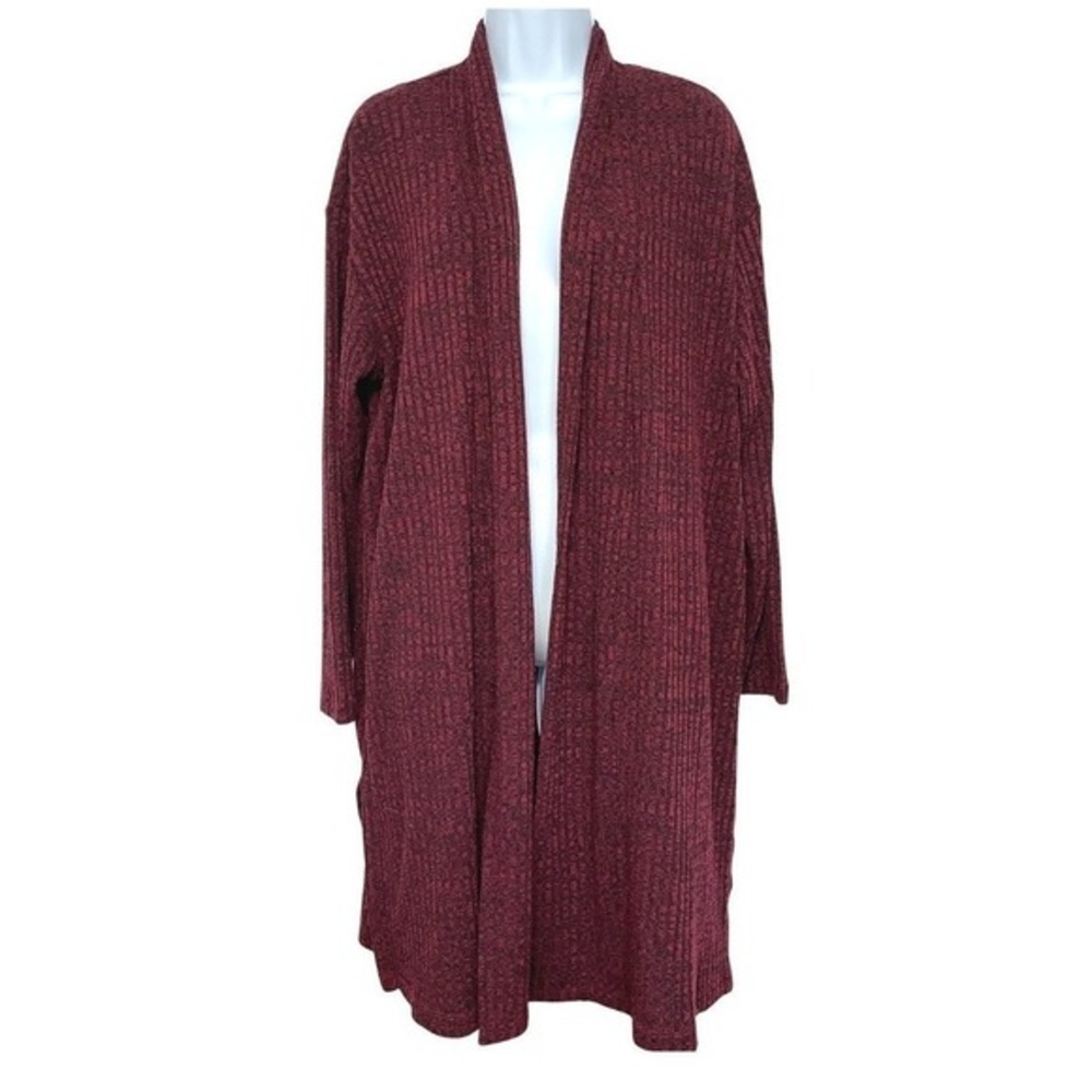 Molly & Isadora Long Line Cardigan Sweater Pockets Womens 1X Rib Knit Open Front